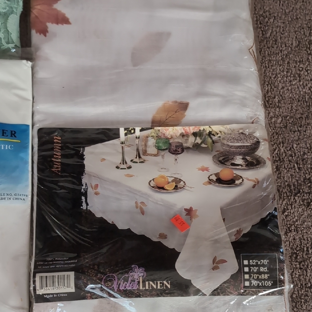 Autumn Leaf Tablecloth - White and Brown Bundle Deal